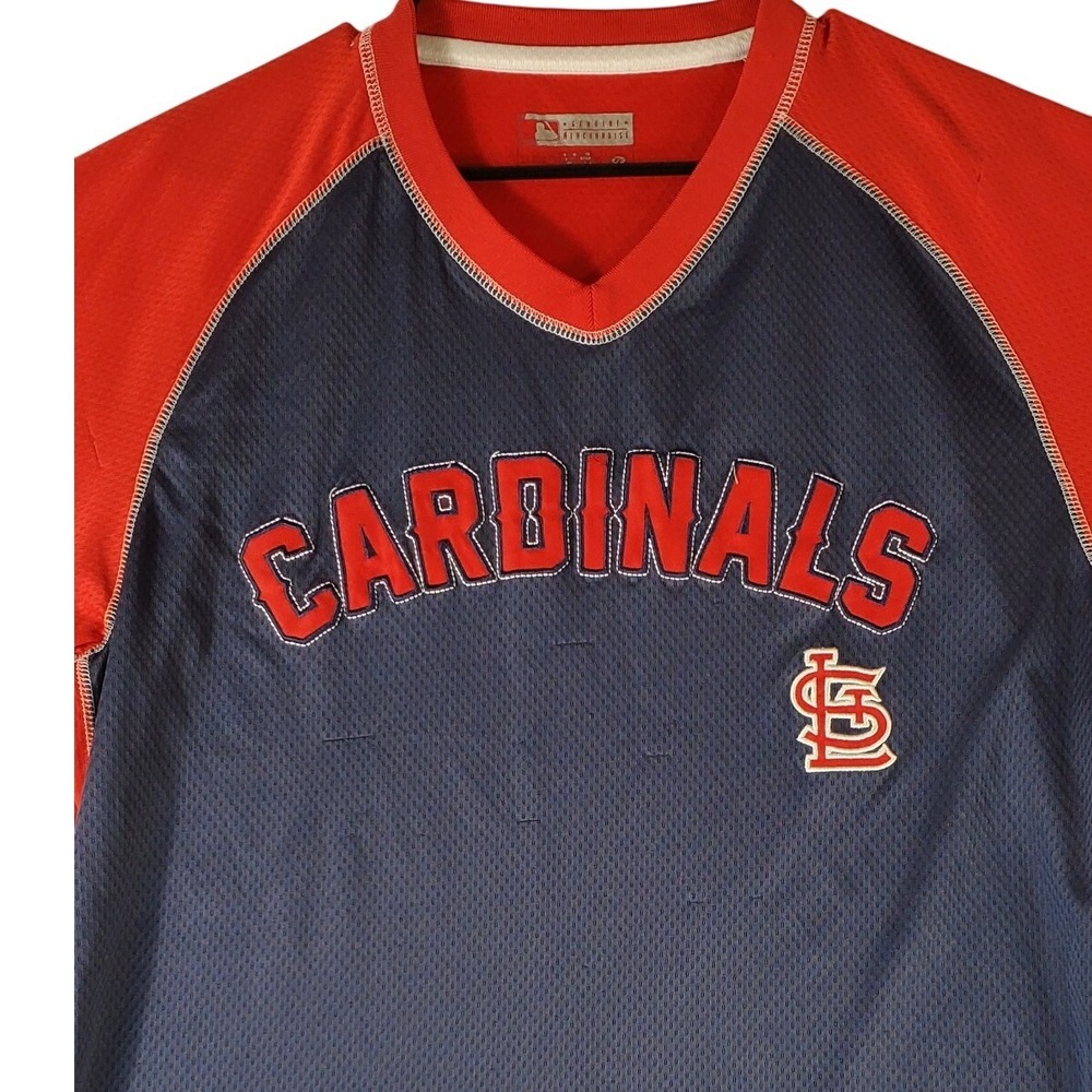 St Louis Cardinals MLB True Fan Mesh Jersey Shirt Navy Red Mens XL Raglan V-Neck